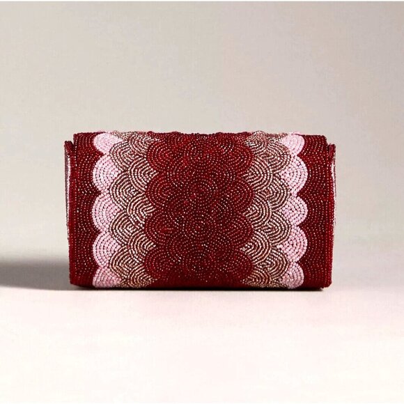 Anthropologie Red Pink Beaded Petal Small Clutch - Picture 1 of 3